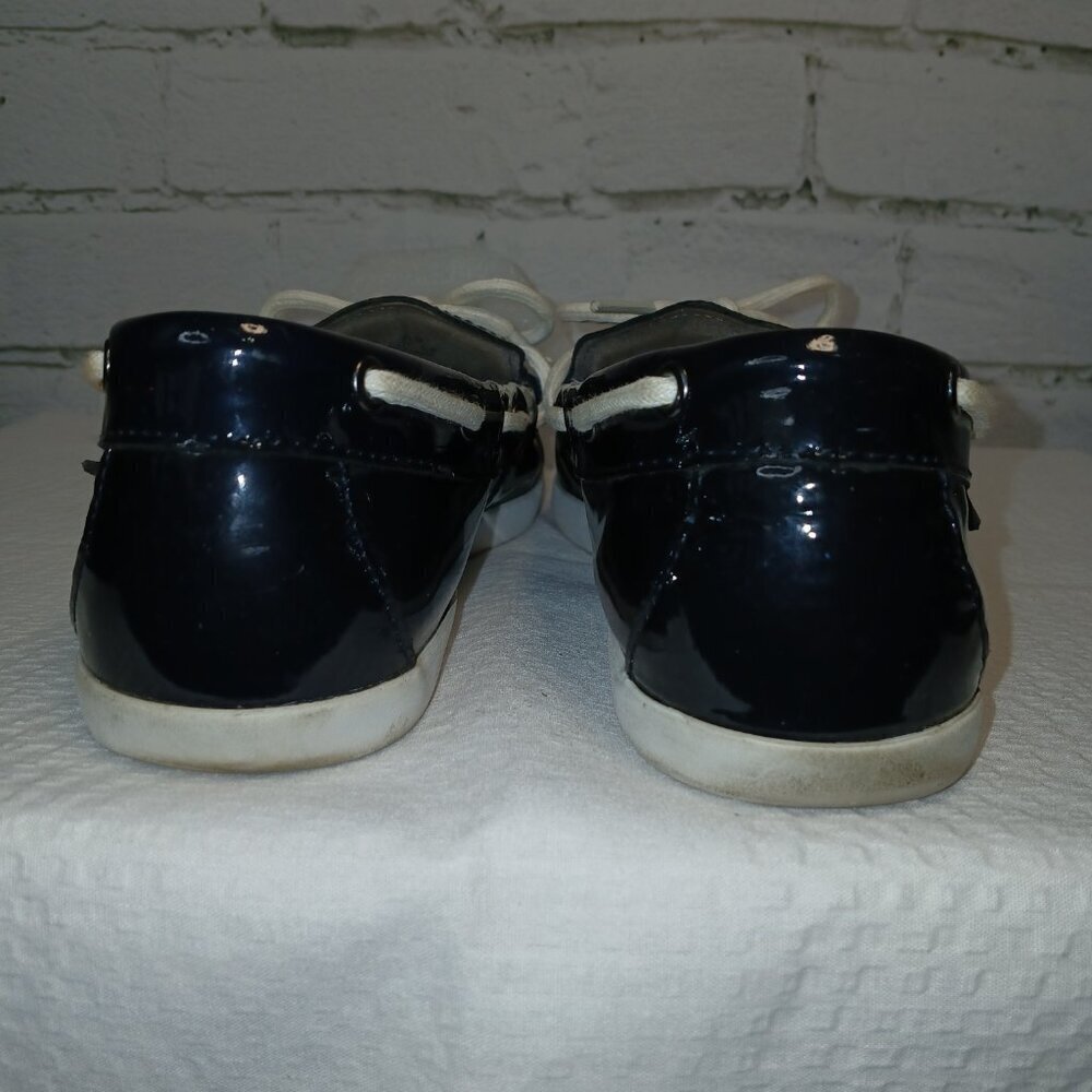 WOMENS COLE HAAN NANTUCKET CAMP PATENT LEATHER BOAT DECK SHOES, NAVY, SIZE 8.5 - Picture 11 of 12